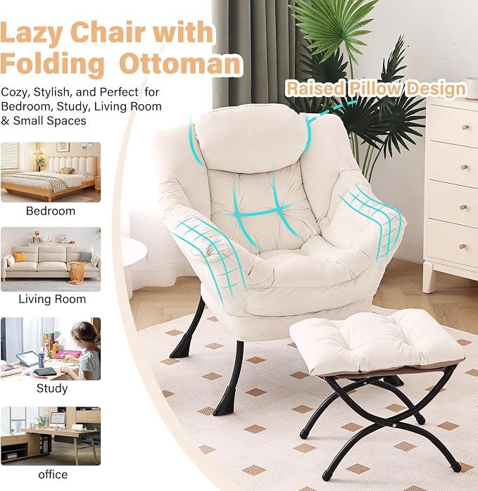 Lazy Chair with Ottoman, Modern Chair with Folding Footrest, Lounge Accent Chair - Image 7