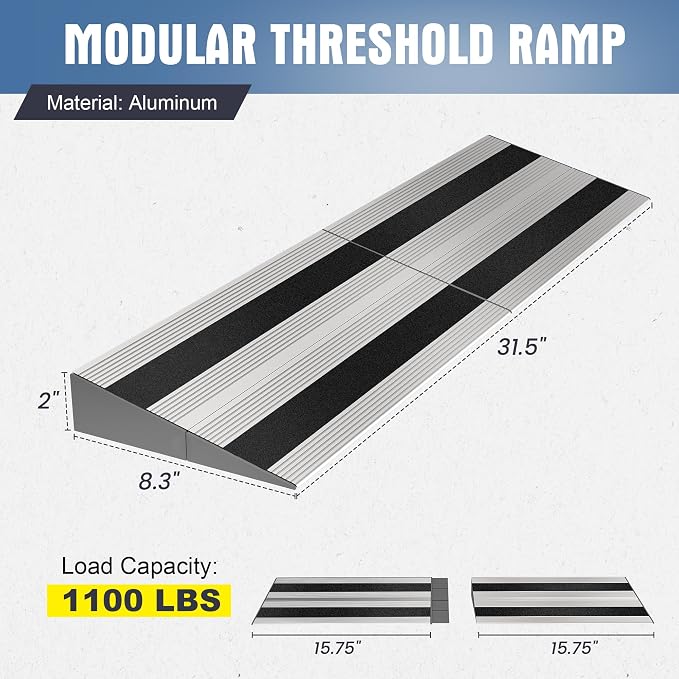 2" Rise Modular Threshold Ramp for Doorways, Stable Wheelchair Ramp for Home - Image 2