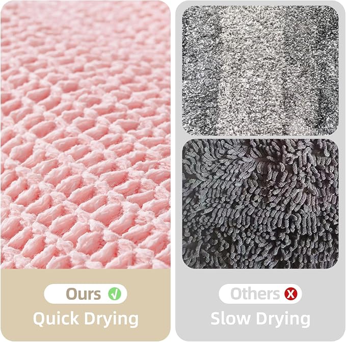 Light Peachy Pink Bathroom Rugs, Waffle Bath Mat Non Slip Washable Quick Dry - Image 6