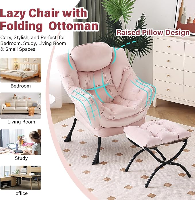 Lazy Chair with Ottoman, Modern Chair with Folding Footrest, Lounge Accent Chair - Image 7