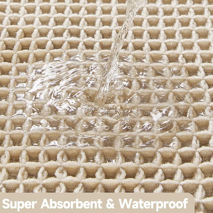 Pale Beige Long Bathroom Rug, Waffle Runner Rug Bathroom Non Slip Washable - Image 7