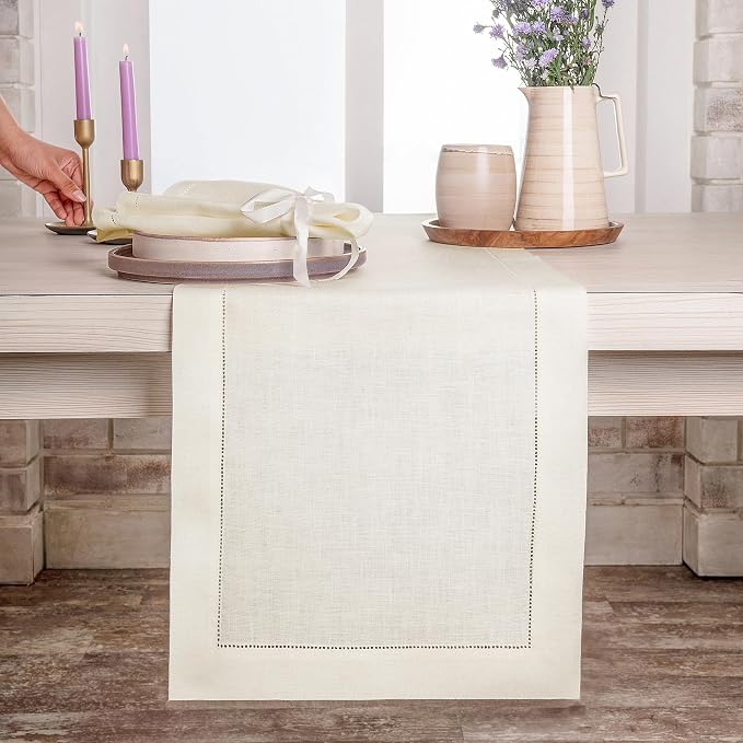 D'Moksha Homes Linen Ivory Table Runner 120 Inches Long by DMokshaHomes