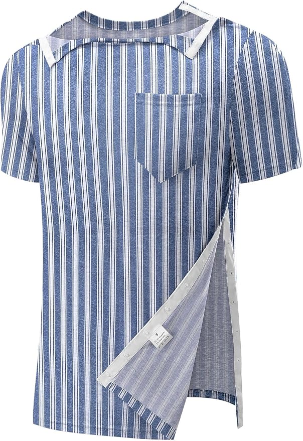Poriff Men's Post Shoulder Surgery Recovery Shirts Full Tear Away Short Sleeve by PORIFF