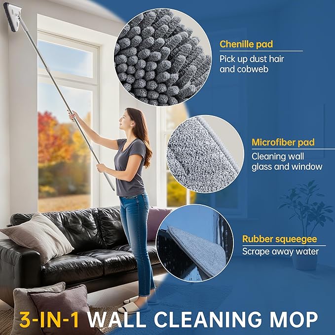 Wall Cleaner Mop with Long Handle, Wall Duster with Extension Pole, 3-in-1 Wall - Field & Grace