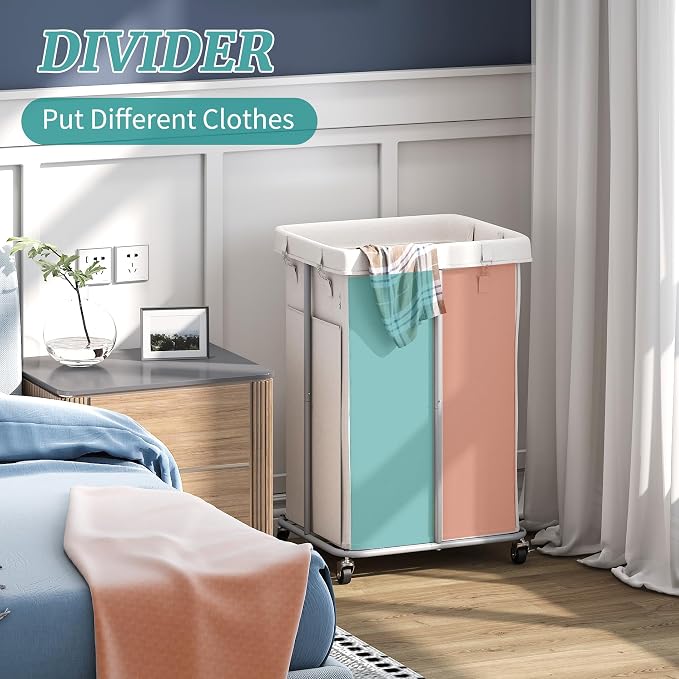 160L Laundry Hamper with Wheels, Rolling Laundry Basket with Metal Frame and - Image 3