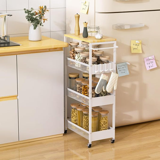 Slim Rolling Storage Cart, 4 Tier Metal Narrow Utility Cart by Vincona