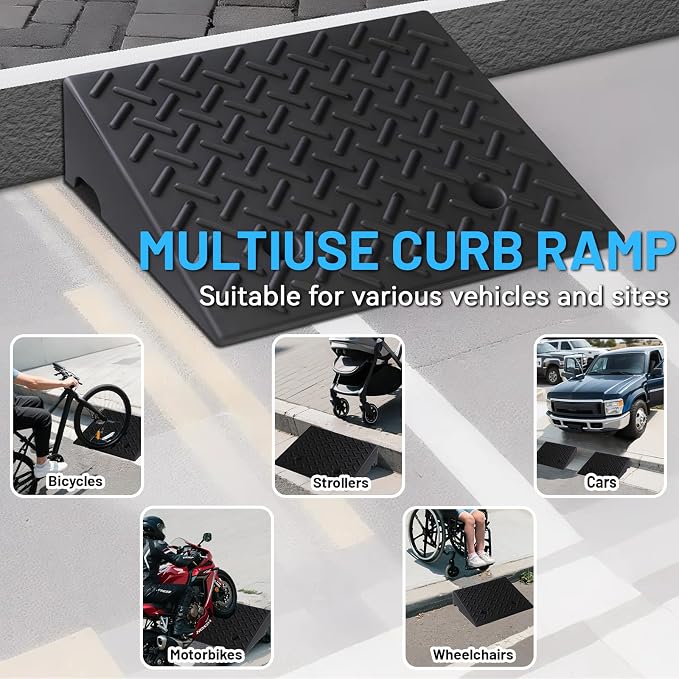 Rubber Curb Ramp, Heavy-Duty 4 T Capacity Threshold Ramps, 19.7" L x 16.5" W - Image 6