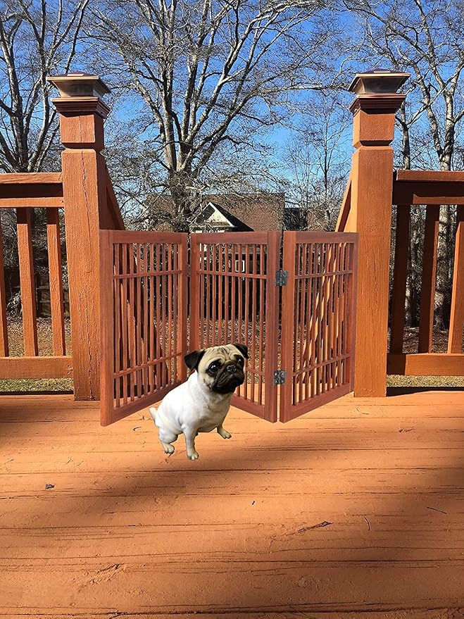 Pet Dog Gate Strong and Durable Freestanding Folding Acacia Hardwood Portable - Image 6