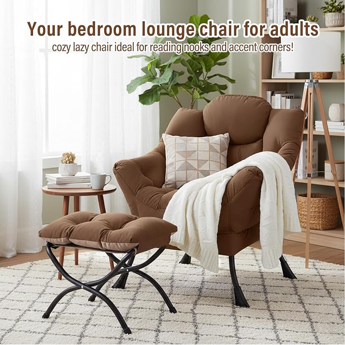 Lazy Chair with Ottoman, Modern Chair with Folding Footrest, Lounge Accent Chair - Image 3