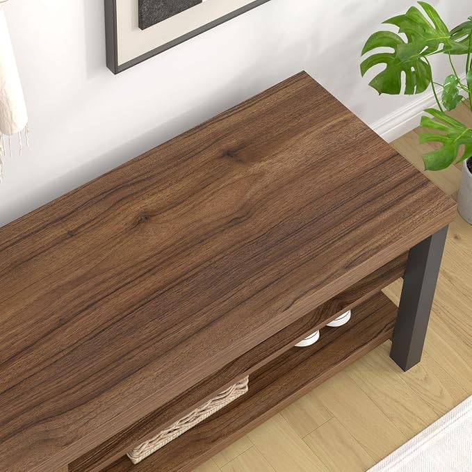 FOLUBAN Entryway Bench, Modern Wood Shoe Bench - Image 4