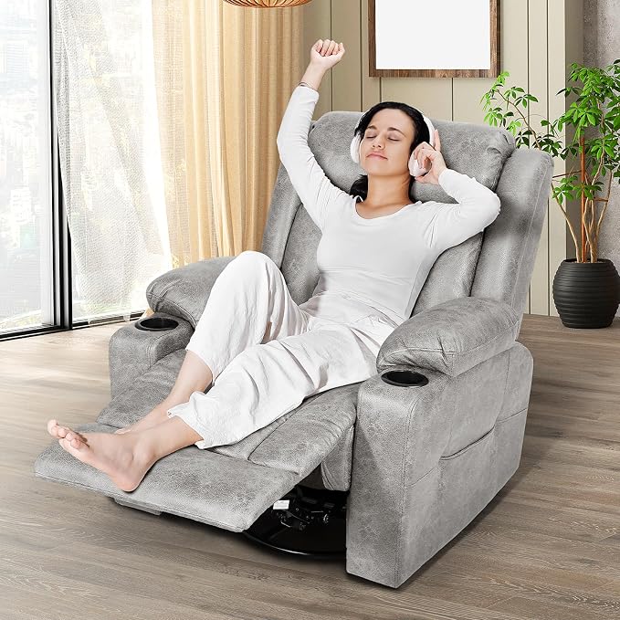 LEVELEVE Retro Rocking Recliner Chair, Massage Rocker Recliner Chair - Image 2