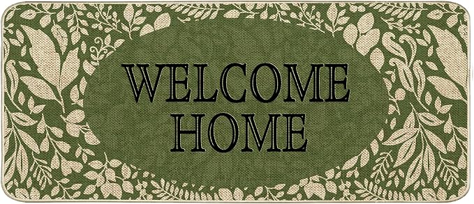 Welcome Spring Door Mat Green Leaves Doormat Indoor Outdoor Entrance Outdoor by Unknown