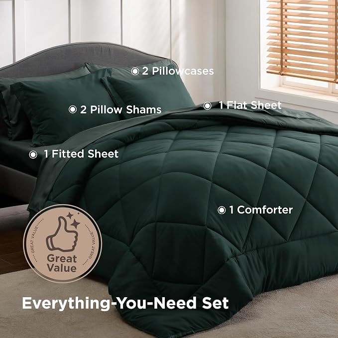 Bedsure Queen Comforter Set Emerald Green - Image 3