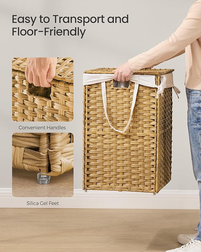 SONGMICS Laundry Hamper with Lid, 42.3 Gallon Synthetic Rattan Clothes Laundry - Field & Grace