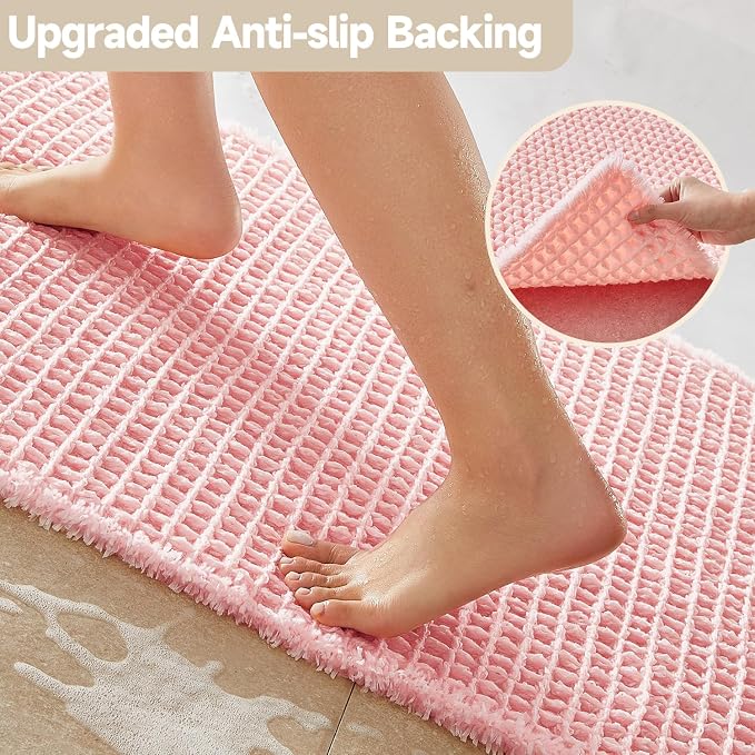 Light Peachy Pink Bathroom Rugs, Waffle Bath Mat Non Slip Washable Quick Dry - Image 4