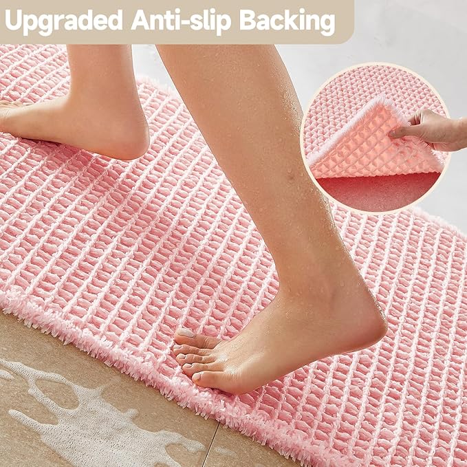 Light Peachy Pink Bathroom Rugs, Waffle Bath Mat Non Slip Washable Quick Dry - Image 4