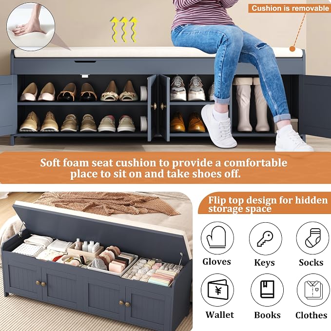 HOMEFORT 54.4" Shoe Bench with Lift Top Storage, Entryway Bench with Cushioned - Image 4