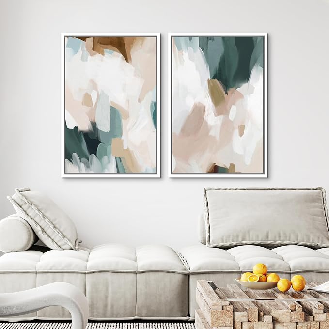MUDECOR Framed Canvas Print Wall Art Watercolor Pastel White Blue Pattern - Image 4
