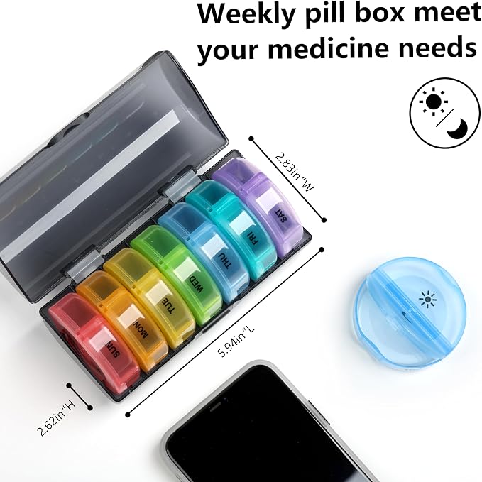 Sukuos Large Weekly Pill Organizer 2 Times a Day, Daily Pill Box 7 Day Easy to - Image 6