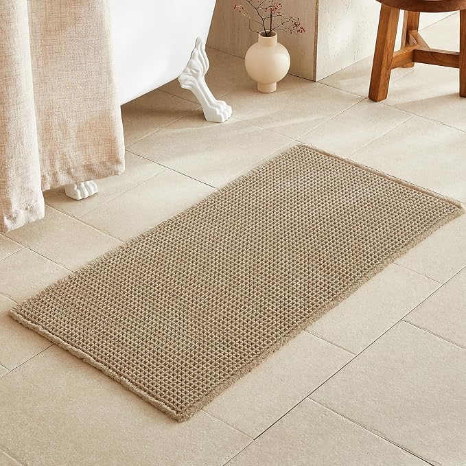 Waffle Bath Mat, Boho Bathroom Rugs Non Slip Washable Super Absorbent Quick Dry by TYUU