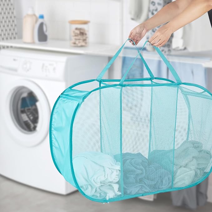 Mesh Popup Laundry Hamper 3 Compartment Sortable Horizontal Collapsible Laundry - Image 3
