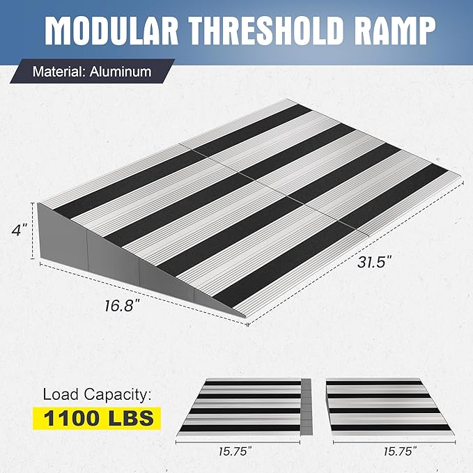4" Rise Modular Threshold Ramp for Doorways, Stable Wheelchair Ramp for Home - Image 2