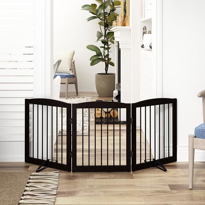 Freestanding Pet Gate for Dogs, Foldable Wooden Dog Gate for House, Indoor Dog - Image 2