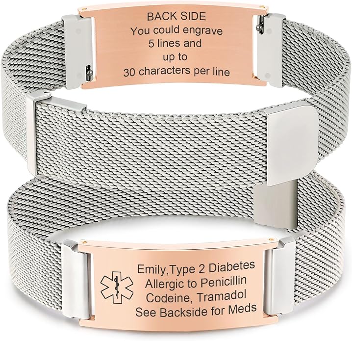 VNOX Medical Alert Id Bracelet for Men Women, Custom Engraving Adjustable by VNOXJEWELRY