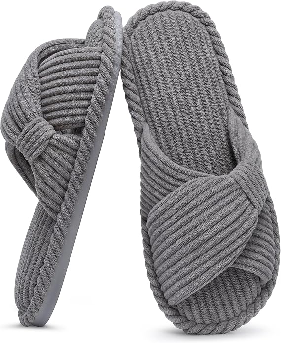 Evshine Fall House Slippers for Women Corduroy Cross Bow Indoor Slippers Open by Evshine