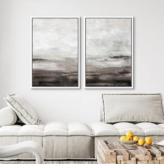 MUDECOR Framed Wall Art Print Set Brown and Gray Grunge Paint Stroke Landscape - Image 4