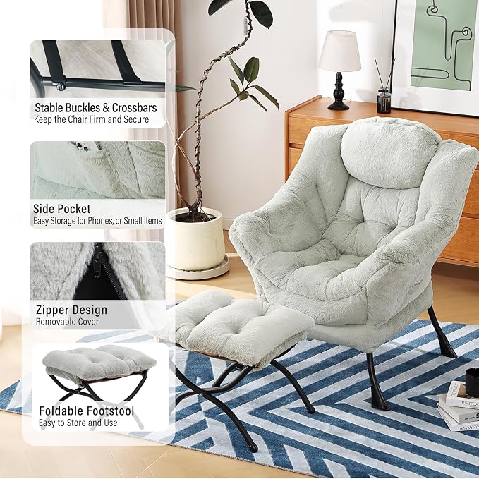 Lazy Chair with Ottoman, Modern Chair with Folding Footrest, Lounge Accent Chair - Image 5