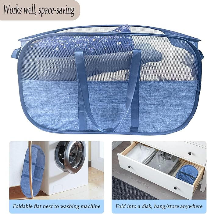 Extra Large Mesh Pop Up Laundry Hamper, 100L Collapsible Laundry Basket - Image 5