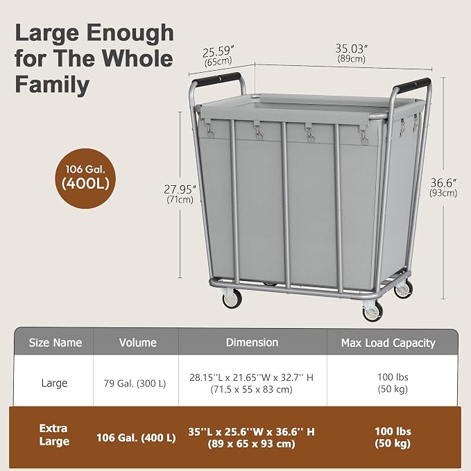 Hoctieon Large Laundry Cart - Field & Grace