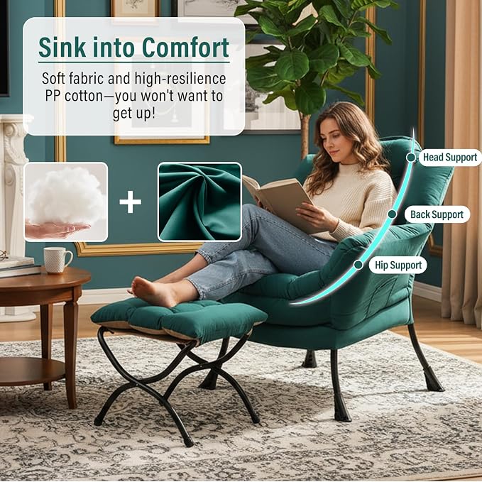 Modern Lazy Chair with Folding Footrest, Lounge Accent Reading Chair - Image 4