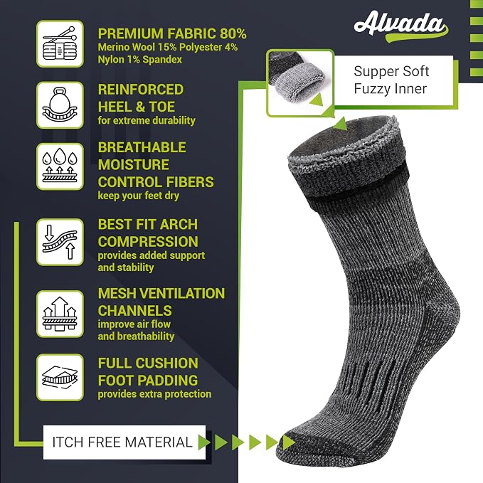 Alvada Warm Thermal Wool Socks for Winter Moisture Wicking and Breathable Cozy - Image 4