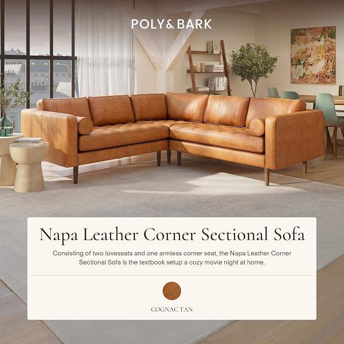 Poly & BARK Napa 98” Leather Corner Sectional Sofa – Full-Grain Italian-Tanned - Image 3