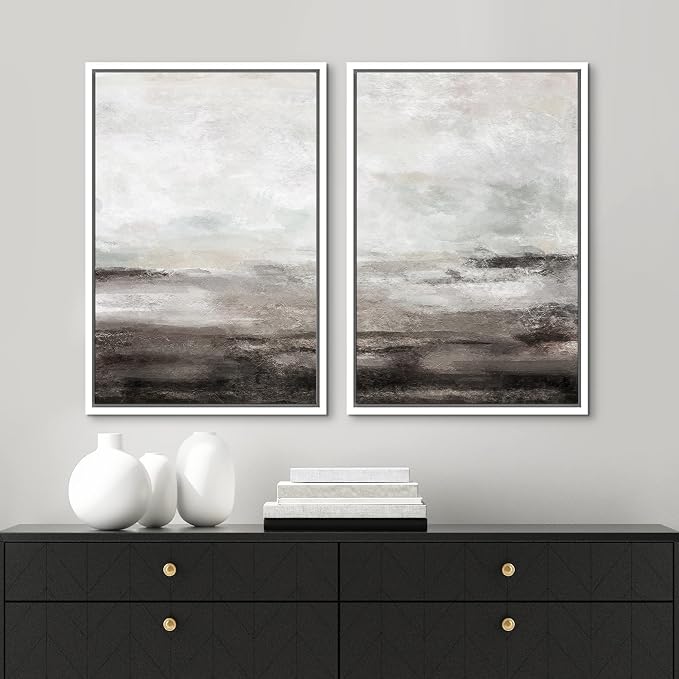 MUDECOR Framed Wall Art Print Set Brown and Gray Grunge Paint Stroke Landscape - Image 3