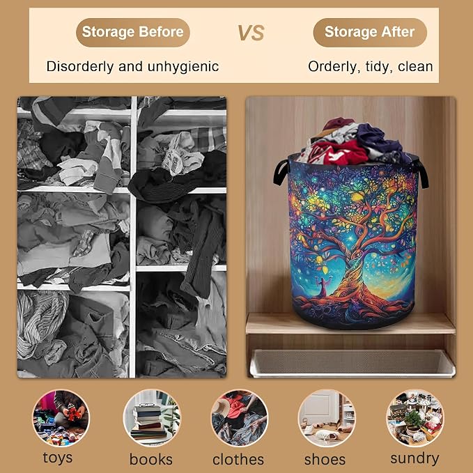 Cosmic Tree Laundry Hamper, Collapsible Laundry Baskets, Tree of Life Dirty - Image 5