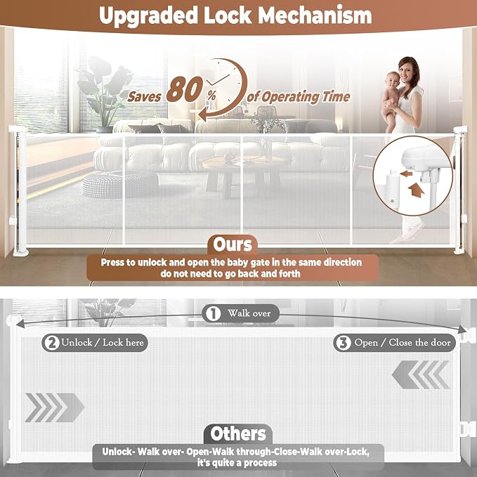 200.1" Retractable Baby Gate Extra Wide, Mesh Gate Long Child Gate Pet Gate - Image 5