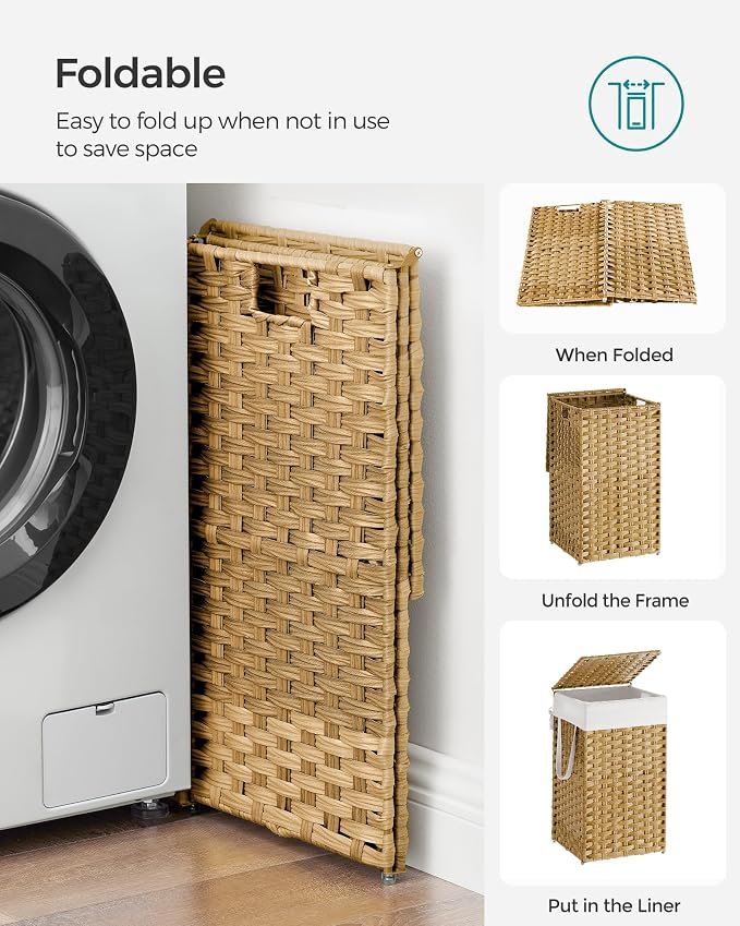 SONGMICS Laundry Hamper with Lid, 17.2 Gallon Synthetic Rattan Clothes Laundry - Field & Grace