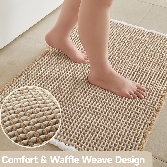 Waffle Bath Mat, Boho Bathroom Rugs Non Slip Washable Super Absorbent Quick Dry - Image 3