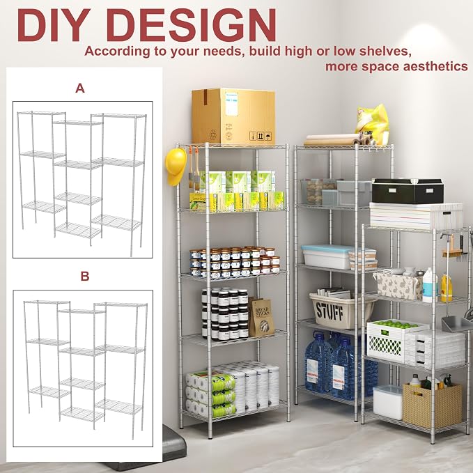 HOMEFORT 6-Shelving Unit, Adjustable Wire Shelving, Metal Wire Shelf Rack - Image 5