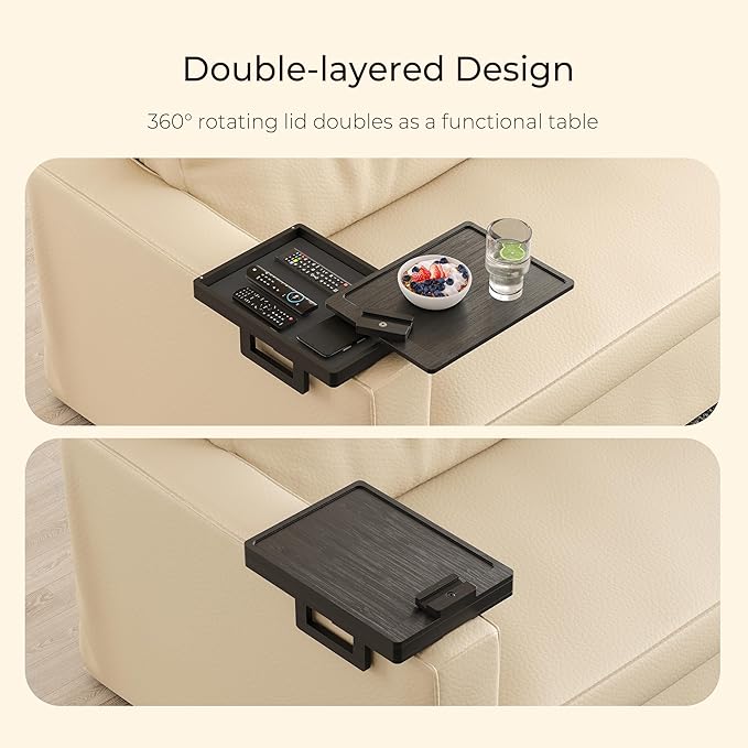 Wealone Black Couch Arm Tray for Wide Couch, Bamboo Sofa Arm Clip Table - Image 3