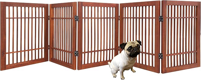 Pet Dog Gate Strong and Durable Freestanding Folding Acacia Hardwood Portable - Image 2