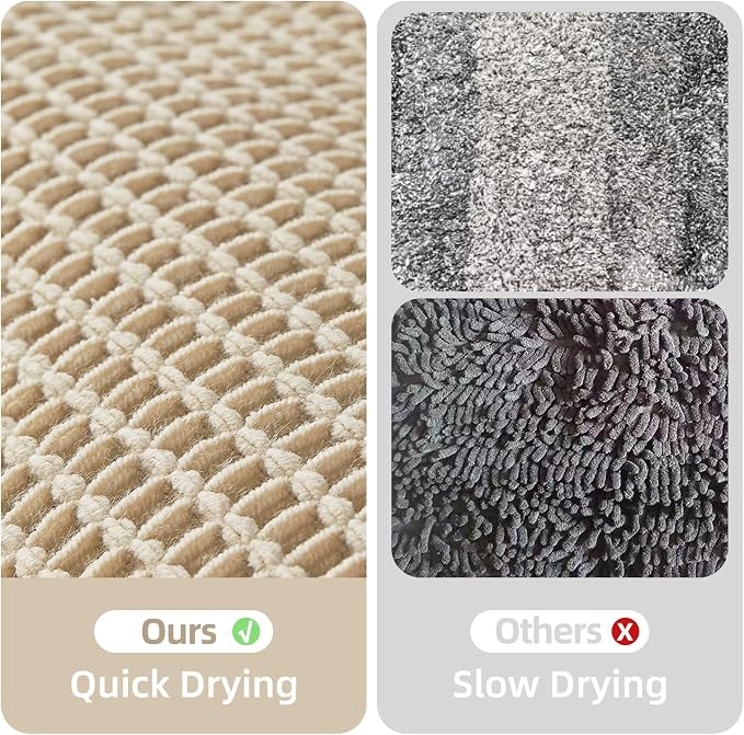 Pale Beige Long Bathroom Rug, Waffle Runner Rug Bathroom Non Slip Washable - Image 6
