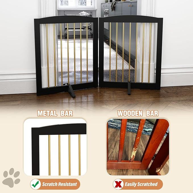 Freestanding Pet Gate for Dogs, Foldable Wooden Dog Gate for House, Step Over - Image 4