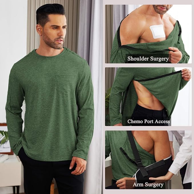 Deyeek Men's Post Shoulder Surgery Recovery Shirts Full Tear Away Long Sleeve - Image 3