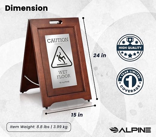 Alpine Wooden Wet Floor Sign – High-End Slippery When Wet Caution Sign - Image 4