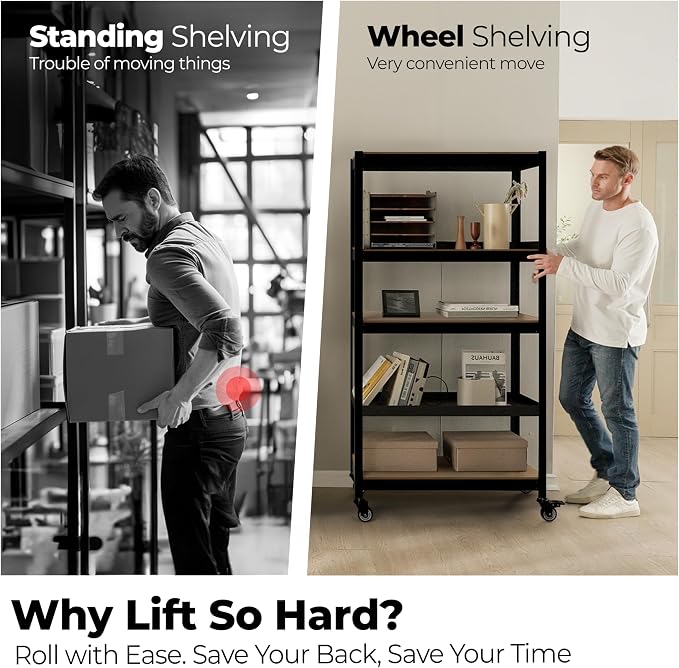 HOMEDANT House 5-Tier Metal Rolling Cart Shelf Rack Casters Heavy Duty - Image 6