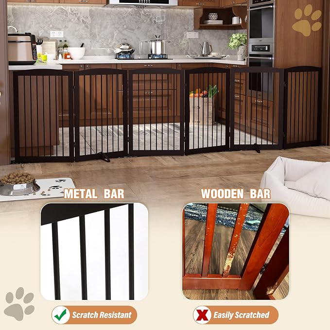 Freestanding Pet Gate for Dogs, Indoor Wooden Foldable Dog Gate for House - Image 4